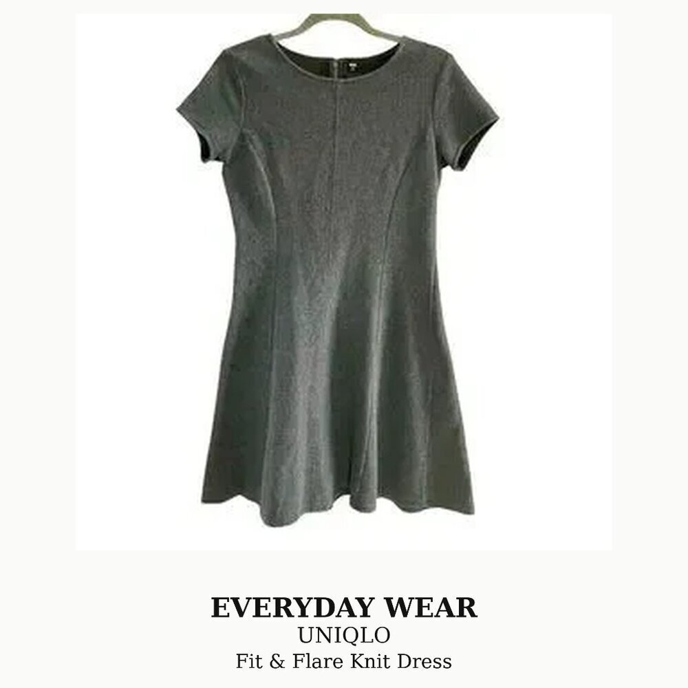 UNIQLO Gray Fit & Flare Knit Dress Short Sleeve Cotton Blend M